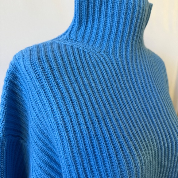 0039 ITALY LONA CASHMERE WOOL MOCK TURTLENECK SWEATER RIBBED ITALIAN NWT BLUE M - Picture 7 of 13